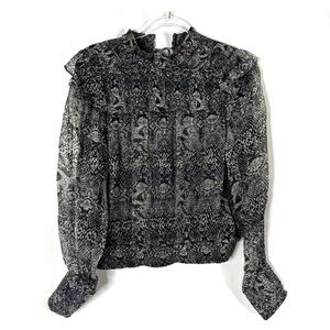 Free People | Roma Snakeskin Print Mock Neck Blouse Sheer Sleeve M